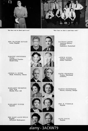 Das Wahian Yearbook 1950 der Washburn High School erinnert an das Schuljahr 1949-1950 und dokumentiert Schüler, Lehrkräfte, Sportmannschaften und Clubs der Schule. Stockfoto