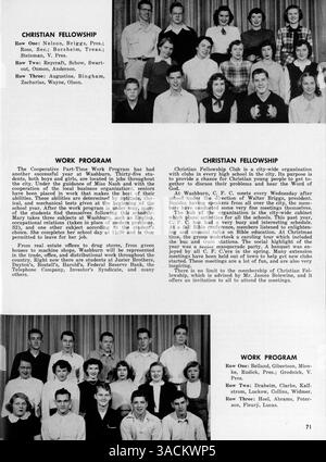 Das Wahian Yearbook 1950 der Washburn High School dokumentiert das Schuljahr 1949-1950 und behandelt Studenten, Lehrkräfte, Leichtathletik und Schulvereine. Stockfoto