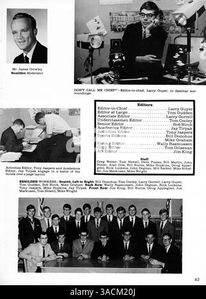 Das Benilde High Yearbook 1966 zeigt die Aktivitäten von Schülern und Lehrkräften während des Schuljahres 1965-1966 mit einem Schwerpunkt auf Sportmannschaften, Vereinen und akademischem Leben. Stockfoto