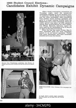 Das Benilde High Yearbook 1966 zeigt verschiedene Schulveranstaltungen, sportliche Aktivitäten, die Beteiligung von Schülern und Lehrkräften und andere Höhepunkte des Schuljahres 1965-1966. Stockfoto