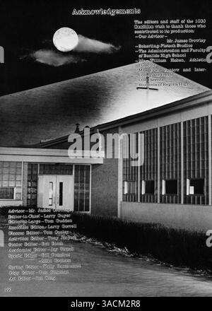 Das Benilde High Yearbook 1966 zeigt die akademischen, sportlichen und außerschulischen Veranstaltungen, einschließlich der Beiträge der Fakultät, aus dem Schuljahr 1965-1966. Stockfoto