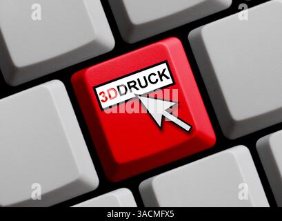 Farbige Taste einer Computertastatur mit Mauspfeil zeigt den 3D-Druck an Stockfoto