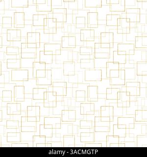 Goldene ineinander verwobene Silhouettenränder in verschiedenen geometrischen Formen nahtloses Muster isolierter Hintergrund. Abstrakter, handgemalter, goldfarbener Rahmen Stockfoto