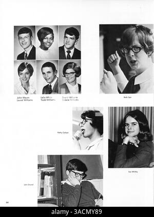 Das Jahrbuch „Antler“ der Minnehaha Academy 1968 zeigt Highlights aus dem Schuljahr 1967-1968, darunter Schüler, Dozenten, Leichtathletik und Clubaktivitäten. Stockfoto