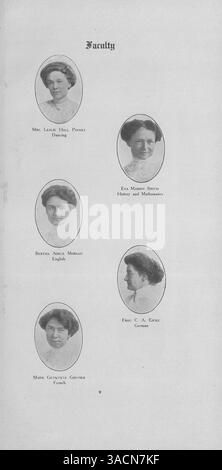 Die 1910 erschienene Ausgabe des Stanley Hall Jahrbuchs „The Moccasin“ erfasst die Schüler, Lehrer und bedeutenden Ereignisse des Schuljahres 1909-1910. Stockfoto