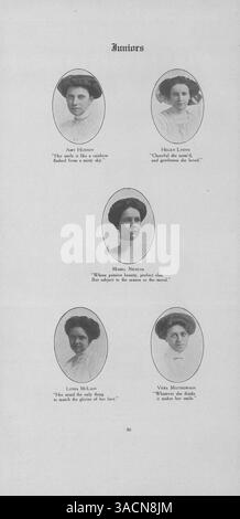Dieses Stanley Hall Jahrbuch 1910, „The Moccasin“, beschreibt die Schüler, Lehrer und Schulveranstaltungen des akademischen Jahres 1909-1910. Stockfoto