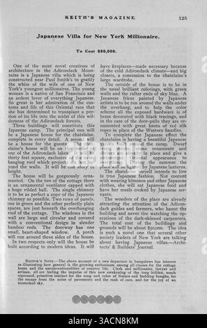 Keith’s Magazine, das erstmals 1904 veröffentlicht wurde, zeigt zwölf monatliche Ausgaben mit Architekturentwürfen und Grundrissen für Wohnhäuser. Es enthält Illustrationen, Kostenschätzungen und Tipps zur Bau- und Innenarchitektur. Weitere Artikel behandeln Landschaftsdesign und beinhalten Werbung für Wohnmöbel, Accessoires und Baumaterialien. Zu den Themen gehören Baupläne für Schulen und Kirchen. Band 11, Nr. 4 ist unvollständig. Stockfoto