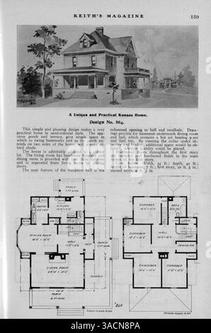 Keith’s Magazine, das erstmals 1904 veröffentlicht wurde, besteht aus zwölf monatlichen Ausgaben mit Hausentwürfen, Illustrationen und Grundrissen. Das Magazin, herausgegeben von Walter J. Keith und Max L. Keith, enthält detaillierte Informationen zu den Baukosten und Artikel über Wohnbau, Inneneinrichtung und Landschaftsarchitektur. Es enthält auch Werbung für Wohnmöbel und Baumaterialien. Einige Ausgaben enthalten Entwürfe für Kirchen und Schulen. Stockfoto