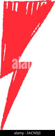 Rote, handgezeichnete Kritzelemente sorgen für Blitze, Gewitterblitz, Sketchkreide und Rock-Vibe. Illustration des flachen Vektors isoliert auf weißem Hintergrund Stock Vektor