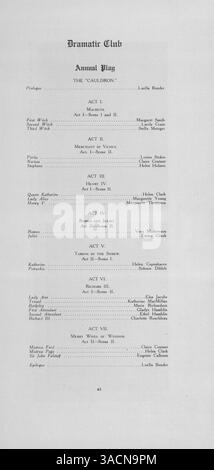Diese Ausgabe des Jahrbuchs „The Moccasin“ von Stanley Hall aus dem Jahr 1910 fasst die Schüler, Lehrer und Veranstaltungen des akademischen Jahres 1909-1910 zusammen. Stockfoto