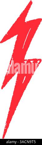 Rote, handgezeichnete Kritzelemente sorgen für Blitze, Gewitterblitz, Sketchkreide und Rock-Vibe. Illustration des flachen Vektors isoliert auf weißem Hintergrund Stock Vektor