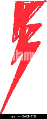 Rote, handgezeichnete Kritzelemente sorgen für Blitze, Gewitterblitz, Sketchkreide und Rock-Vibe. Illustration des flachen Vektors isoliert auf weißem Hintergrund Stock Vektor