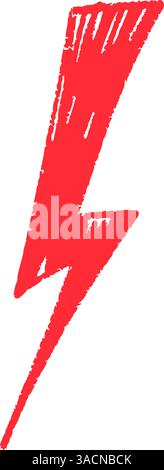 Rote, handgezeichnete Kritzelemente sorgen für Blitze, Gewitterblitz, Sketchkreide und Rock-Vibe. Illustration des flachen Vektors isoliert auf weißem Hintergrund Stock Vektor