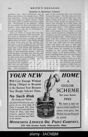 Keith’s Magazine, eine monatliche Publikation von Walter und Max L. Keith, enthält Hausentwürfe, Grundrisse und Bauartikel. Einige Themen betreffen Schulen und Kirchen. Fehlende Seiten aus Band 11 Nr. 4. Stockfoto