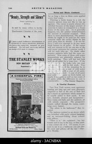 Das monatliche Magazin Keith’s Magazine, herausgegeben von Walter J. Keith und Max L. Keith, zeigt Entwürfe für Häuser, einschließlich Grundrisse, Beschreibungen und Kostenschätzungen. Es enthält Artikel über Baustile, Wohnkultur und Landschaftsgestaltung sowie Werbespots für Materialien und Möbel. Einige Ausgaben betreffen Kirchen- und Schulentwürfe. Stockfoto