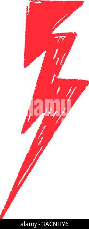 Rote, handgezeichnete Kritzelemente sorgen für Blitze, Gewitterblitz, Sketchkreide und Rock-Vibe. Illustration des flachen Vektors isoliert auf weißem Hintergrund Stock Vektor