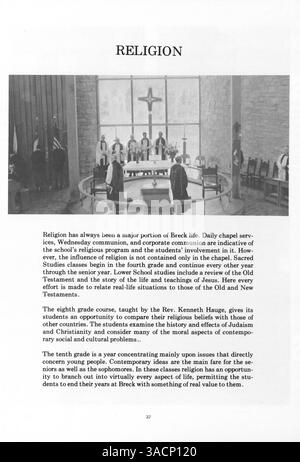 Das Mustang Jahrbuch von 1970 der Breck School erinnert an das Schuljahr 1969-1970 und zeigt Porträts von Schülern und Lehrkräften, Leichtathletik, Clubs und Veranstaltungen. Stockfoto