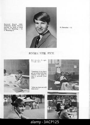 Das Mustang Jahrbuch der Breck School 1970 zeigt Fotografien von Schülern, Lehrkräften, Vereinen, Leichtathletik und bedeutenden Ereignissen aus dem Schuljahr 1969-1970. Stockfoto