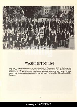 Dieses Jahrbuch der High School erfasst die Schüler, Lehrkräfte, Vereine, Leichtathletik und andere Veranstaltungen aus dem Schuljahr 1969-1970 an der Breck School und bietet einen Schnappschuss der Gemeinschaft während dieser Zeit. Stockfoto
