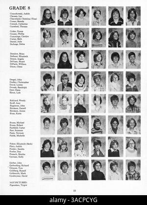 Dieses Jahrbuch 1978 von Minnetonka East Jr. High bewahrt die Erinnerungen an das Schuljahr 1977-1978 mit Schülerporträts, Lehrkräften, Leichtathletik, Clubs, und wichtige Schulveranstaltungen. Stockfoto