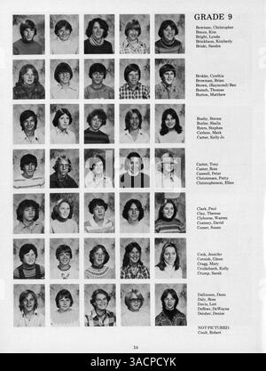 Dieses Jahrbuch 1978 von Minnetonka East Jr. High bietet einen Überblick über das Leben der Schüler, die Lehrkräfte, die Leichtathletik und die Veranstaltungen, die das Schuljahr 1977-1978 geprägt haben. Stockfoto