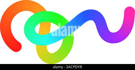 Abstrakte, wellige Linien mit bunten Farbabstufungen, organischem Schnörkelmuster, verspielten Doodle-Elementen in einem 3D-Regenbogendesign. Flache Vektorillust Stock Vektor