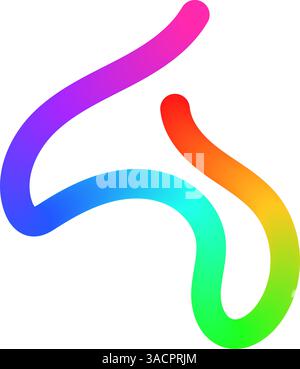 Abstrakte, wellige Linien mit bunten Farbabstufungen, organischem Schnörkelmuster, verspielten Doodle-Elementen in einem 3D-Regenbogendesign. Flache Vektorillust Stock Vektor