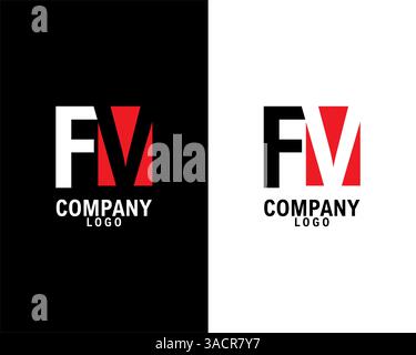 FV, VF anfängliches abstraktes Firmenlogodesign mit negativem Raum. Schwarzer Hintergrund und weißer Hintergrund Firmenlogo Vorlagenvektor Stock Vektor