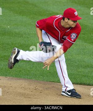 3. September 2011 - Washington, DC, USA - der Pitcher Tom Milone der Washington Nationals startet im ersten Inning im Nationals Park in Washington, D. C, Samstag, 3. September 2011. (Bild: © Harry E. Walker/MCT/MCT/ZUMAPRESS.com) Stockfoto