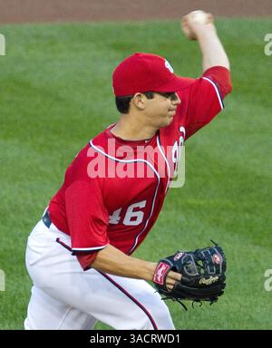 3. September 2011 - Washington, DC, USA - der Pitcher Tom Milone der Washington Nationals startet im ersten Inning im Nationals Park in Washington, D. C, Samstag, 3. September 2011. (Bild: © Harry E. Walker/MCT/MCT/ZUMAPRESS.com) Stockfoto