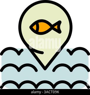 Farbsymbole für Fischzucht eingestellt. Einfache Schilder mit Ikonen der Fischzucht. Vektorillustration für mobiles Konzept und Webdesign. Stock Vektor