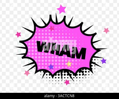 Kräftiger WHIM-Text in der gezackten rosa Comic-Blase mit Halbtonmuster und Sternen, weckt Energie, Wirkung und Spaß. Perfekt für Comic-Design, Kinderkunst, Retro Stock Vektor