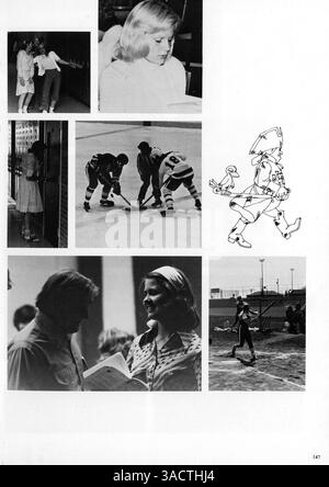 Das Jahrbuch „Villager“ 1976 der St. Anthony Village High School beleuchtet das Schuljahr 1975-1976 und dokumentiert Schüler, Lehrer, Leichtathletik und außerschulische Veranstaltungen. Stockfoto