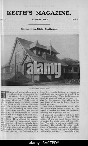 Keith’s Magazine, eine monatliche Publikation von Walter J. Keith, enthält zwölf Ausgaben mit Hausentwürfen, Grundrissen und Fotografien aus den frühen 1900er Jahren Das Magazin bietet auch Artikel über Wohnbau, Inneneinrichtung, Landschaftsgestaltung und Werbung für Möbel und Materialien. Bei einigen Problemen fehlen Seiten. Stockfoto