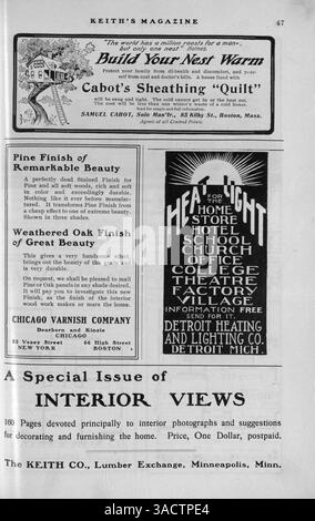 Walter J. Keith's Magazine, die monatliche Publikation von Walter J. Keith, zeigt Hausbauentwürfe, Architekturillustrationen und Grundrisse aus den frühen 1900er Jahren In den Artikeln wird auch die Inneneinrichtung und die Landschaftsgestaltung erörtert. Bei einigen Problemen fehlen Seiten. Stockfoto