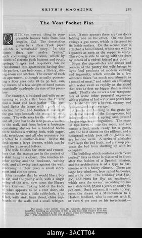 Keith’s Magazine, das erstmals 1903 vom Architekten Walter J. Keith veröffentlicht wurde, präsentiert Entwürfe für Häuser mit detaillierten Grundrissen und Baukosten. Das Magazin befasst sich auch mit Innenarchitektur, Landschaft und Baumaterialien für Wohngebäude und enthält Werbung. Bei einigen Volumes fehlen Seiten. Stockfoto
