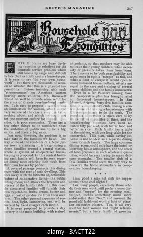 Keith’s Magazine, das erstmals 1903 von Walter J. Keith veröffentlicht wurde, zeigt detaillierte Pläne, Hausentwürfe und Baukosten. Das Magazin enthält Artikel über Wohnbau, Inneneinrichtung, Landschaftsgestaltung und Baumaterialien sowie Werbung. Einige Punkte umfassen auch Pläne für Nichtwohngebäude. Stockfoto