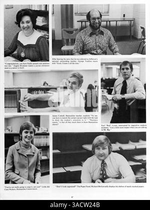 Das Jahrbuch „Revolution 75“ spiegelt die Jefferson High Experience in den Jahren 1974–1975 wider und dokumentiert Akademiker, Sport, Schüleraktivitäten und bedeutende Schulveranstaltungen. Stockfoto