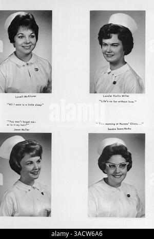 Das Jahrbuch „The Lamp“ 1963 fängt das tägliche Leben und die Errungenschaften von Studenten und Lehrkräften an der Minneapolis General Hospital School of Nursing ein. Es umfasst wichtige Veranstaltungen, akademische Fortschritte und das Leben auf dem Campus während des Schuljahres 1962-1963. Stockfoto