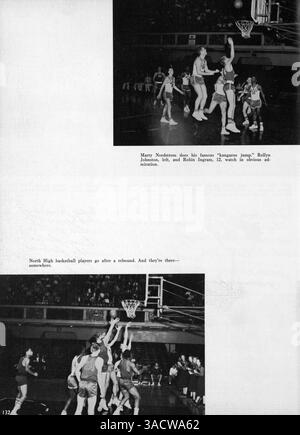Das Polaris Yearbook 1959 von der North High School bietet einen Einblick in das akademische Jahr 1958-1959 und dokumentiert das Leben von Studenten und Lehrkräften, einschließlich Clubs, Leichtathletik und wichtigen Schulveranstaltungen. Die afroamerikanischen Schüler werden im Laufe des Jahrbuchs hervorgehoben und betonen ihren Beitrag zur Schulkultur und -Aktivitäten. Stockfoto