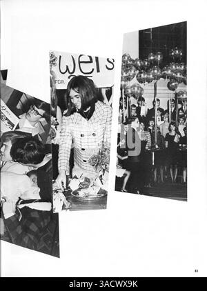 Das Jahrbuch „Antler“ der Minnehaha Academy 1968 fasst die Höhepunkte des Schuljahres 1967-1968 zusammen und konzentriert sich auf Schüler, Dozenten, Leichtathletik und verschiedene Schulveranstaltungen. Stockfoto