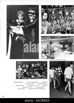 Das Jahrbuch „Antler“ der Minnehaha Academy 1968 dokumentiert die wichtigsten Elemente des Schuljahres 1967-1968 und behandelt Studierende, Dozenten, Leichtathletik und außerschulische Aktivitäten. Stockfoto