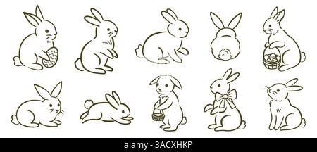 Handgezeichnetes Hasen-Set Mit Wunderlicher Rabbit-Kollektion Stock Vektor