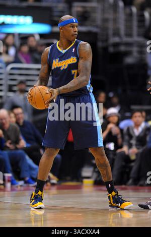 2. Februar 2012 Los Angeles, CA. Denver Nuggets machen Al Harrington Platz 7 in Aktion in der zweiten Hälfte des NBA-Spiels zwischen den Los Angeles Clippers und den Denver Nuggets im Staples Center in Los Angeles, CA. Die Denver Nuggets gewannen 112:91. David Hood/CSM(Bild: © David Hood/Cal Sport Media/ZUMAPRESS.com) Stockfoto