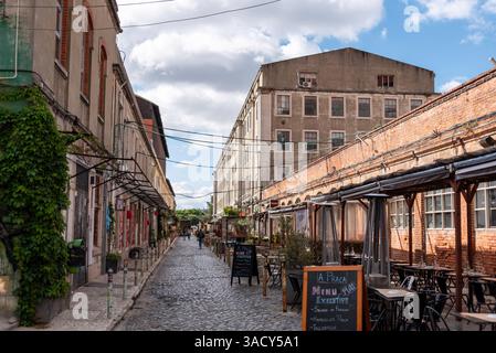 Lisboa, Portugal, Rua Rodriguez de Faria im LX Factory District von Lissabon, Portugal Stockfoto