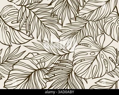 Kompliziertes nahtloses Muster mit botanischen Linienzeichnungen in minimalistischem Stil. Vektorabbildung Stock Vektor