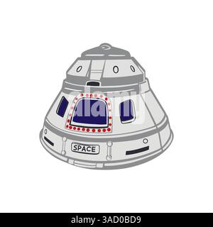 Fliegende Raumuntertasse, Raumschiff. Handgezeichnete Vektorgrafik. Für Cosmonautics Day Cards, Einladungen, große Banner, Poster, Cover, Hintergrundbilder, s Stock Vektor