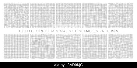 Sammlung minimalistischer nahtloser Muster, die abstrakte Gitter- und Liniennetzhintergründe bilden. Stock Vektor