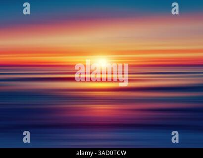 Abstrakter Hintergrund eines lebendigen Sonnenuntergangs über dem Meereswasser in warmen und kühlen Tönen. Stock Vektor