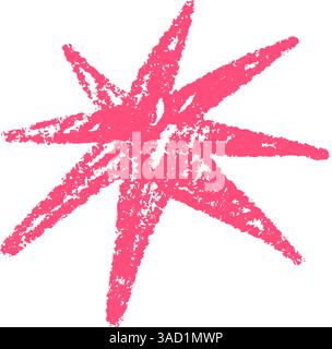 Pinke abstrakte Pinselformen mit Doodle-Sternen, Blumen und geometrischen Elementen. Lustige und moderne handgezeichnete Collage in farbenfroher Bio-Optik. Flach Stock Vektor